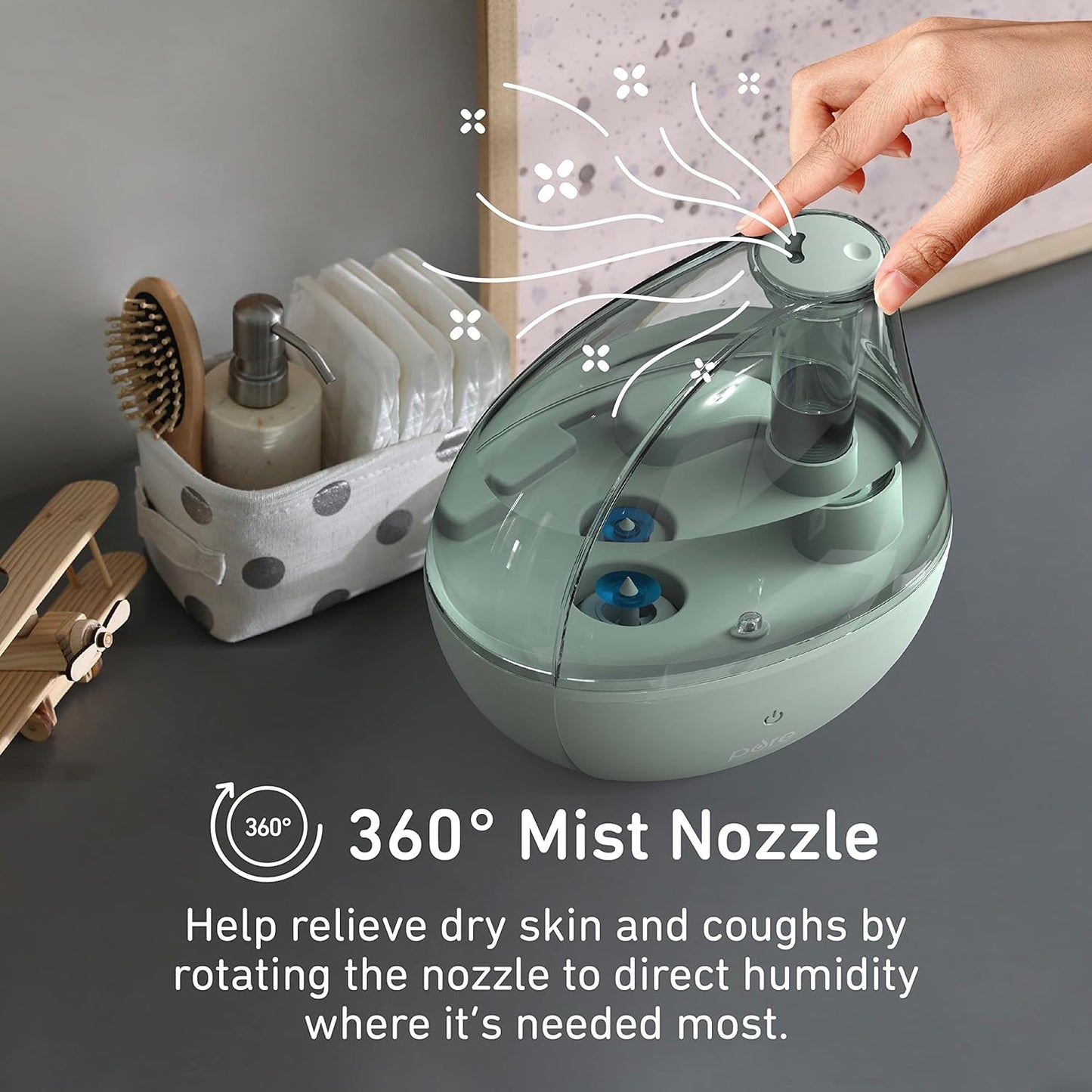 Pure Enrichment MistAire Silver Ultrasonic Cool Mist Humidifier for Bedroom, Office, Nursery & Indoor Plants - Lasts Up to 25 Hours, Whisper-Quiet Operation, Optional Night Light, & Auto Shut-Off