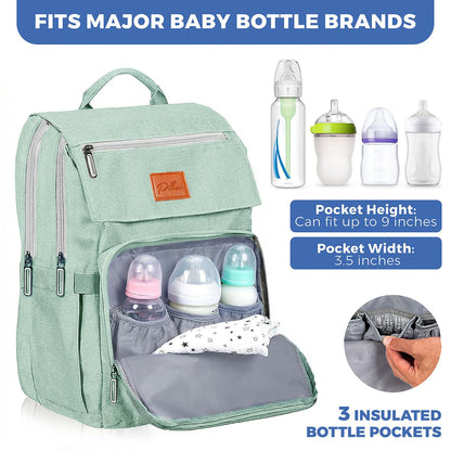 PILLANI Baby Diaper Bag Backpack - Large Waterproof Travel Diaper Bag for Boys & Girls, 16 Organizer Pockets with Changing Pad, Insulated Bottle Pockets & Stroller Straps, Baby Shower Gifts, Dinosaur
