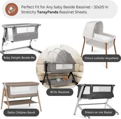 Muslin Bassinet Sheets for Angelbliss, Cowiewie, Amke, Jimglo, Suihuooo, Wayfong Baby Bassinet Bedside Sleeper by TansyPanda, 3PC, 20×33in, Ultra Soft, Breathable, Snug Fit, Unisex Boys Girls, Maadi