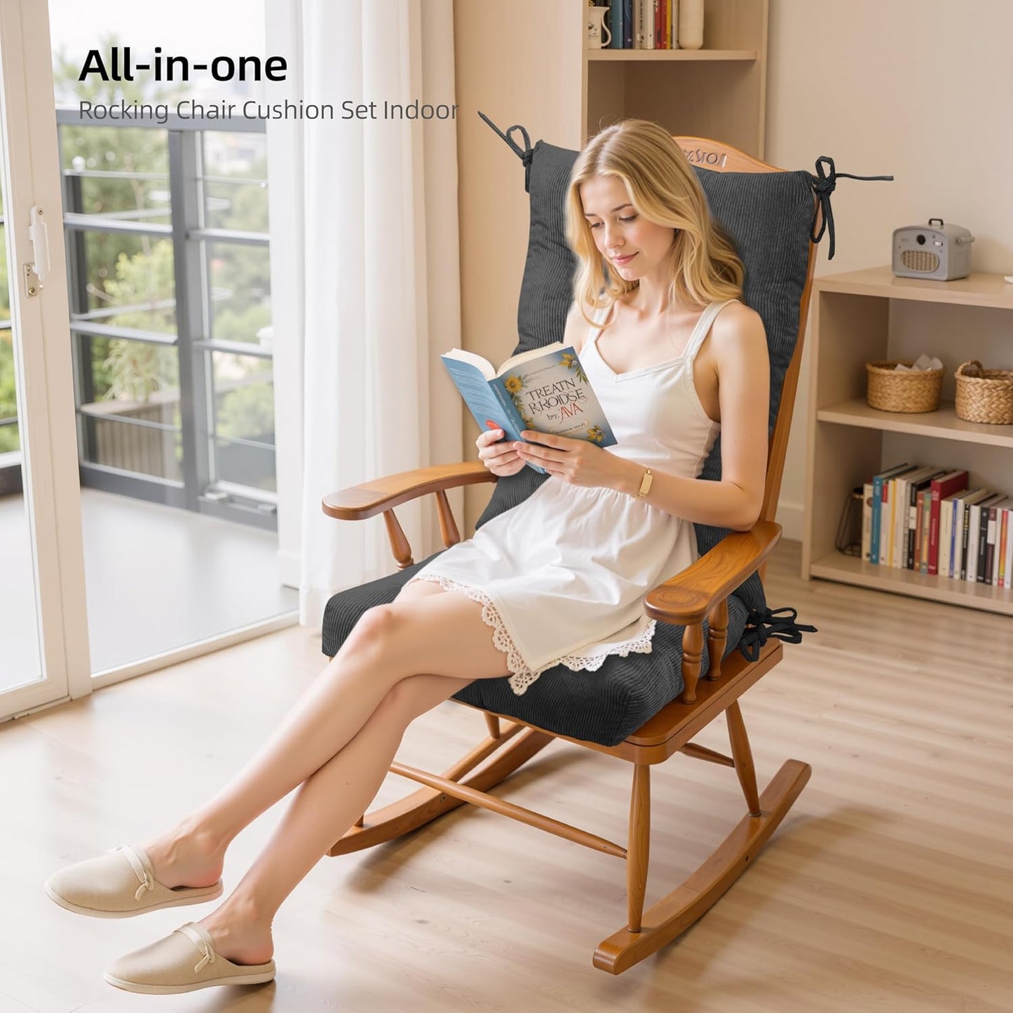 Millsilo Rocking Chair Cushions 3-Piece Set with Neck Pillow, Indoor Rocker Comfortable Tufted Non-Slip Pads with Ties, High-Density Foam Cushion for Adirondack Glider Chair, Orange, 52 x 19 x 4 Inch