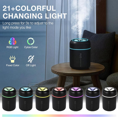 Portable Mini Humidifier, 300ml USB Cool Mist Small Humidifier with Colorful Lights. Perfect for Bedroom, Office, Plants, travel & Car (White)