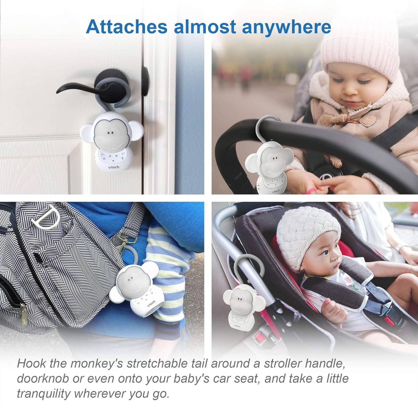 VTech Communications BC8211 Myla The Monkey Baby Sleep Soother with a White Noise Sound Machine Featuring 5 Soft Ambient Sounds, 5 Calming Melodies & Soft-Glow Night Light, 1 Count (Pack of 1)