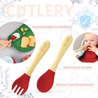 BPA-Free Non-Toxic Silicone Baby Feeding Set – Suction Plate, Bowl, Bib & Cup – 11-Piece Baby Led Weaning Set for Ages 6-18 Months – Eco Gift Bag (Dusty Blue)