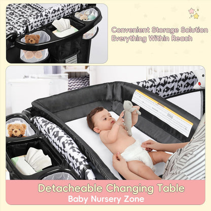 Xilingol 5-in-1 Baby Bassinet Bedside Sleeper, Pack and Play with Changing Table, Portable Crib with Carry Bag, Cosleeper Attach to Bed for Newborn to Toddlers
