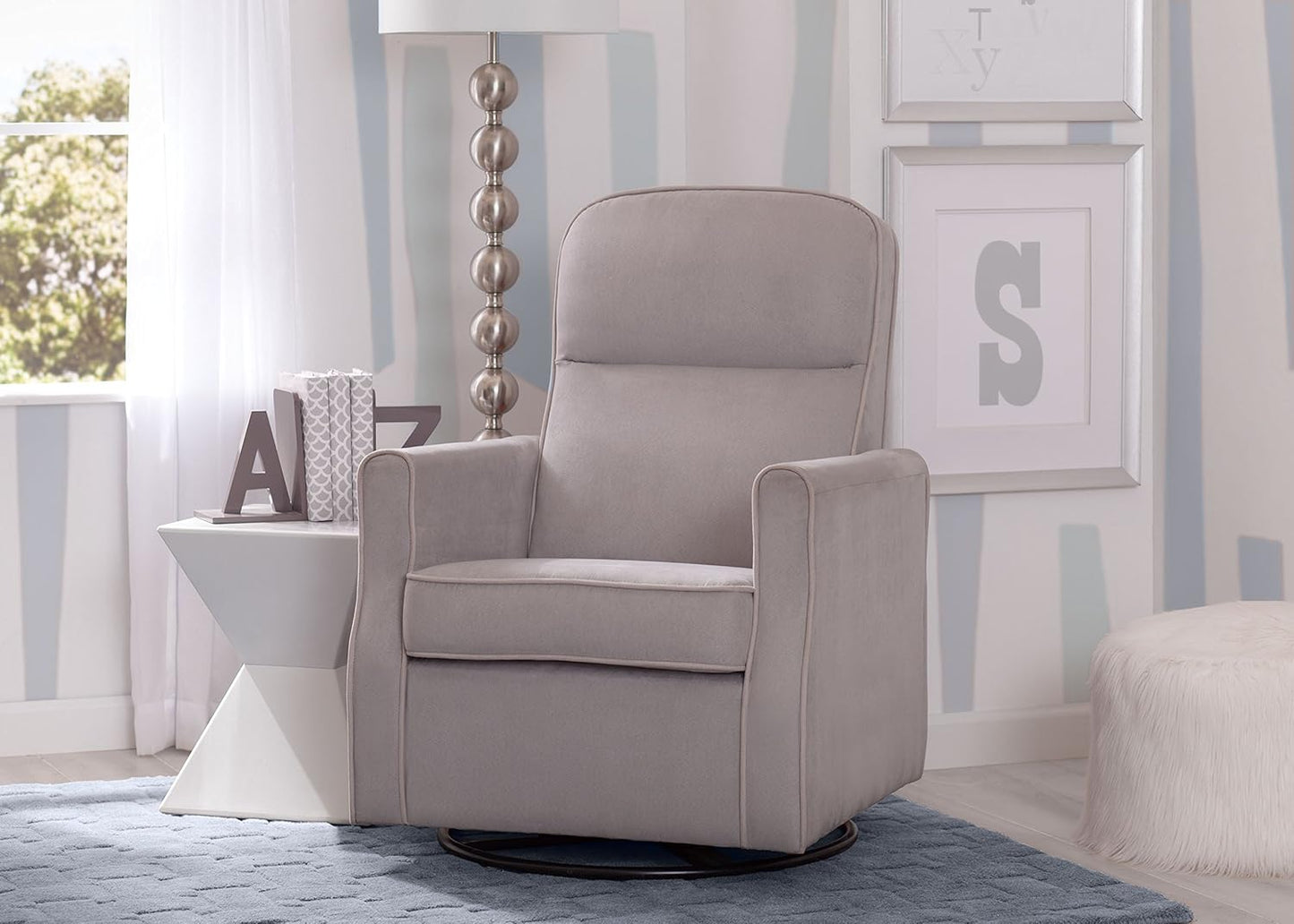 Delta Children Clair Slim Nursery Glider Swivel Rocker Chair, Dove Grey