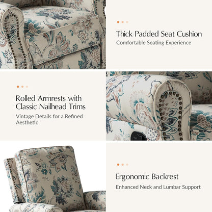 HULALA Home Modern Rocker Recliner, Printed Fabric Swivel Glider with Adjustable Backrest & Footrest, JEACOBEAN
