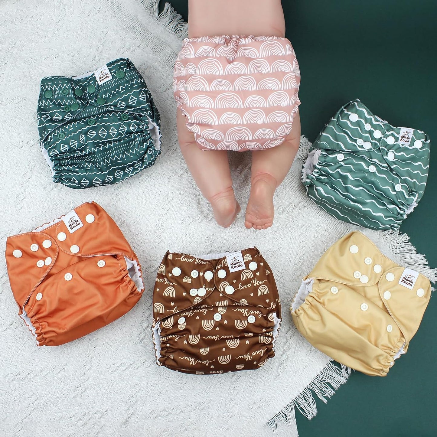 Mama Koala 3.0 Pocket Cloth Diapers for Babies with AWJ Lining, 6 Pack with 6 4-Layer Natural Cloth Diaper Inserts - Reusable and Washable Pocket Diapers(Hardworking Bees) - Colors B