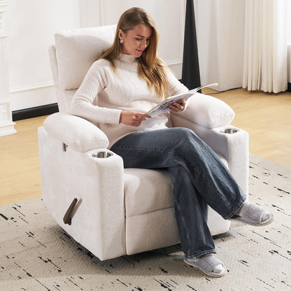 Rocking Chair Nursery with Adjustable Armrests, Electric Glider Recliner Nursing Chair for Breastfeeding, Power Swivel Recliner Chairs with Massage and Heat, Adjustable Headrest , FSC Certified, White
