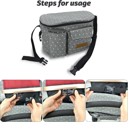 Miracle Baby Stroller Organizer Bag for Mom,Universal Stroller Storage Caddy Diaper Bag- Compatible with Most Stroller - Multifunctional Larg(Grey Star)