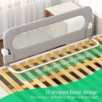 UPGOGO Folding Bed Rail for Toddlers,Baby Bed Rail Guard with Reinforced Anchor Safety System,Fit Bunk,Full Size,Queen,King,Twin(Grey,43"x23.6")