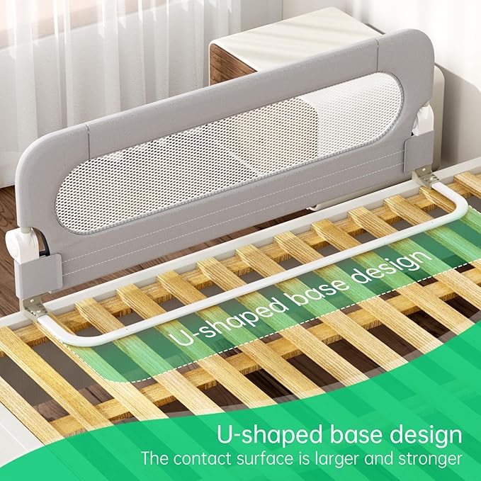 UPGOGO Folding Toddler Bed Rails for Crib,Safety Toddler Bed Rails,Bed Guard Rail with Reinforced Anchor Safety System,Bed Rail for Kids Fit,Bunk,Full Size,Queen,King,Twin(Grey,33"x23.6")
