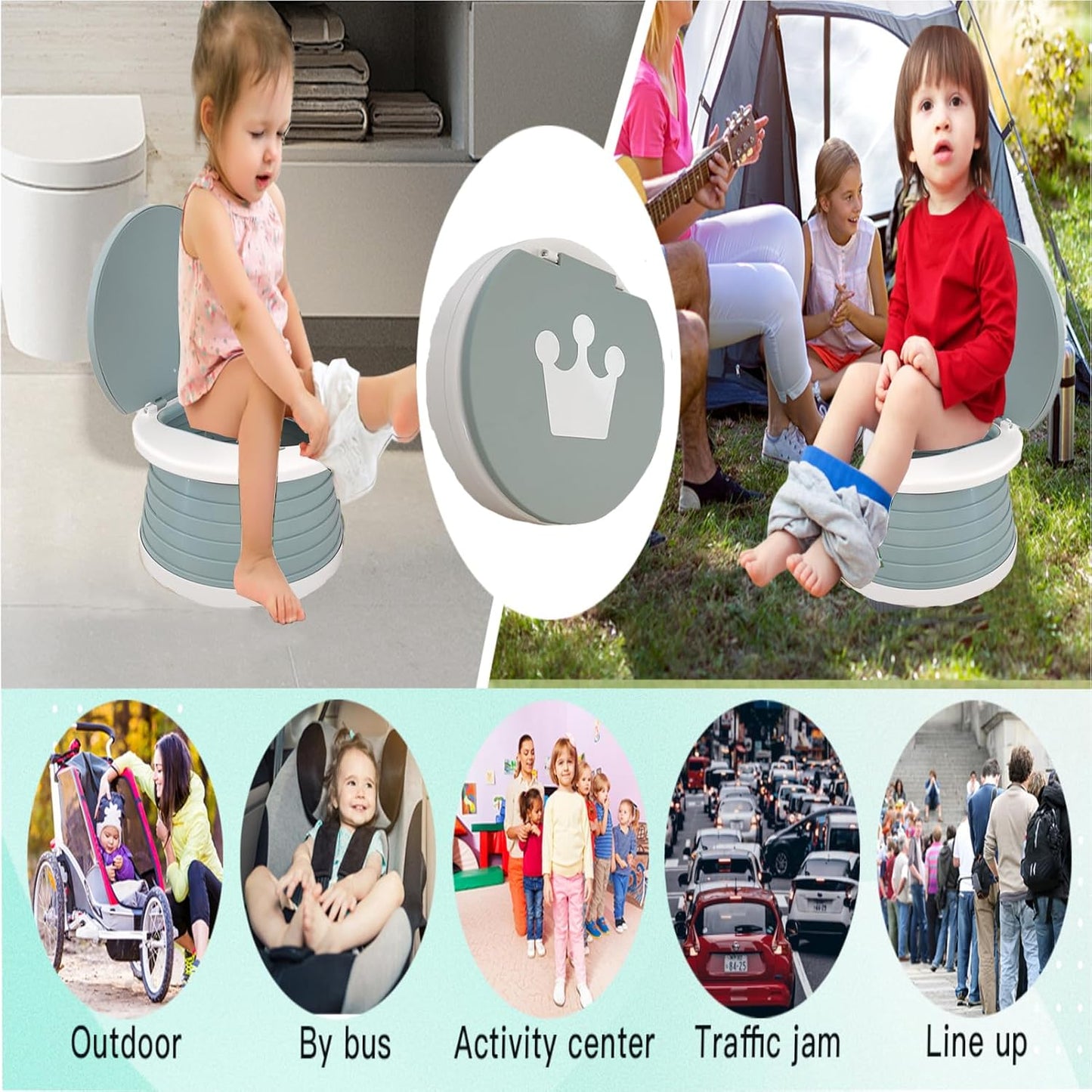Travel Potty for Toddler, Portable and Foldable Toilet, Apply to Seat Emergency Toilet for Car, Camping, Outdoor, Indoor (green, small)