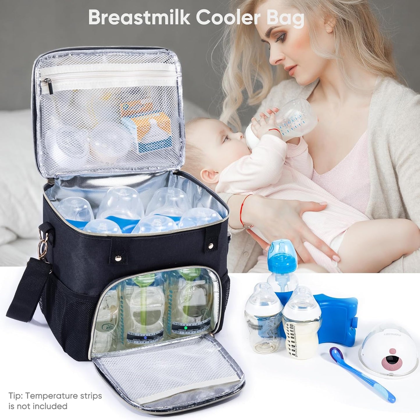 Mam Breastmilk Cooler Bag with Ice Pack for 4 Bottles - See-through Breast Pump Bag for Baby Bottles 4oz-9oz
