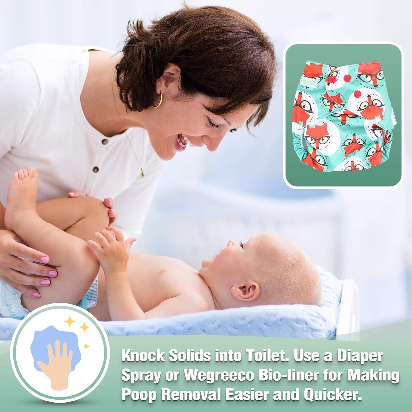 wegreeco Cloth Diapers 6 Pack with 6 Inserts & 1 Wet Bag, Washable Cloth Diapers for Babies, One Size Adjustable Reusable (Flower)