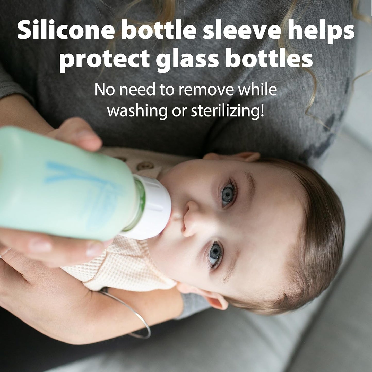 Dr. Brown's Anti-Colic Options+ Narrow Glass Baby Bottles 8 oz/250 mL, with Level 1 Slow Flow Nipple, 3 Pack 0m+ with Mint 100% Silicone Sleeves, BPA-Free