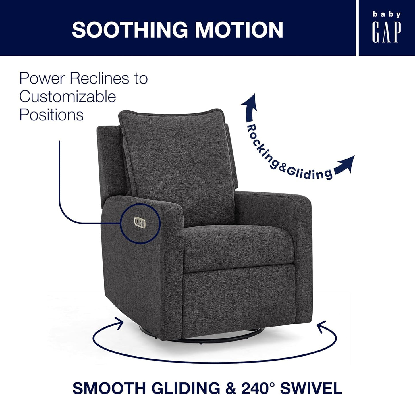 babyGap Harlowe Power Recliner with USB-A and Type-C Ports by Delta Children - Greenguard Gold Certified – Stain-Resistant Performance Fabric is Oeko-TEX Standard 100 Certified, Sand