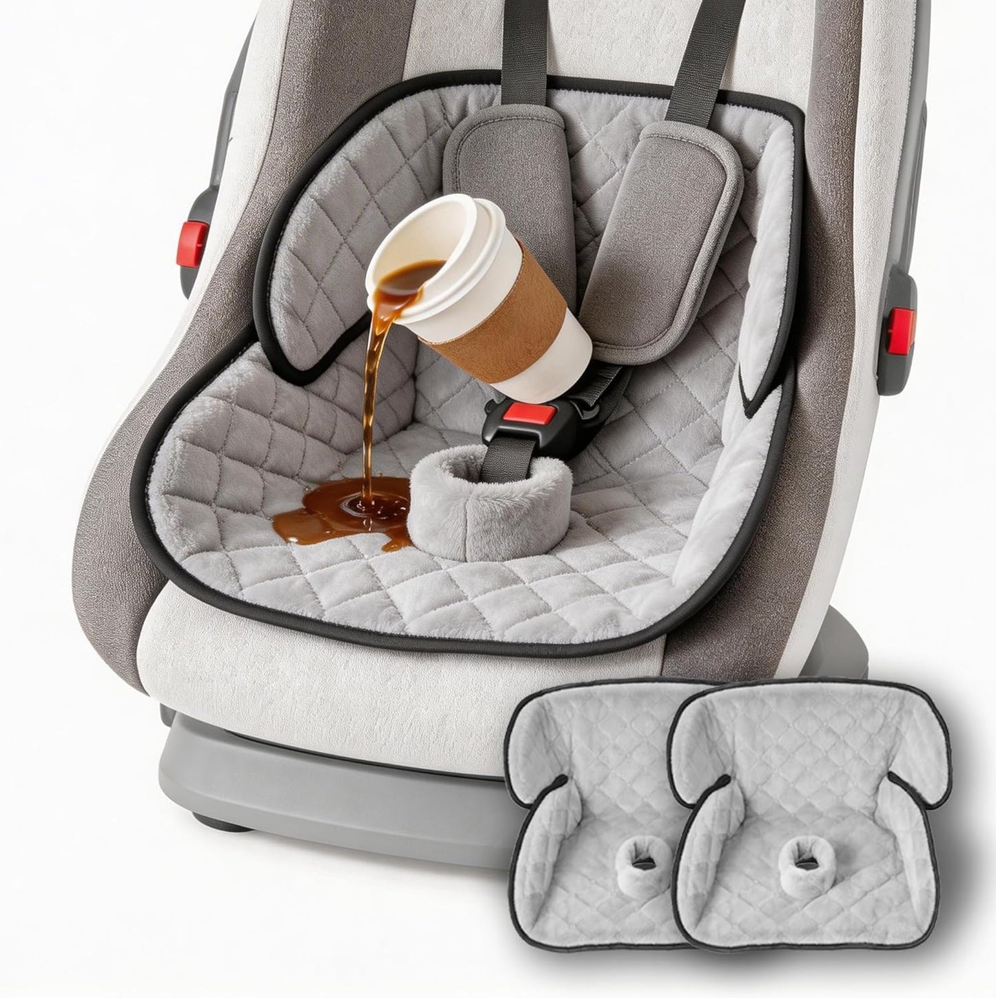 Wonderkin 2-Pack Potty Training Car Seat Protector, Waterproof Car Seat Liner, Non-Slip Leak-Proof Piddle Pads,Washable Cover Fits Car Seats Strollers Bouncers, Ages 6 Months to 4 Years (Grey + Black)