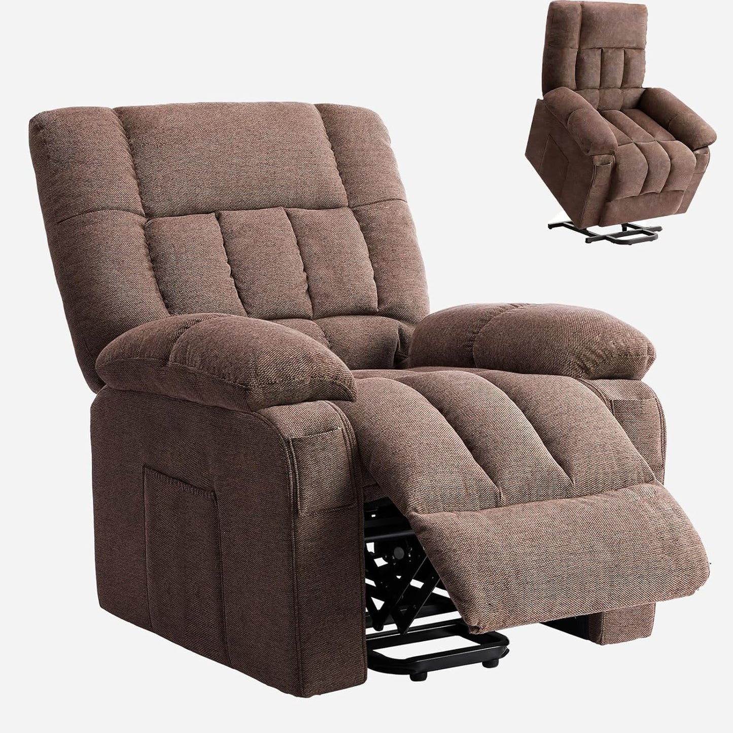 Power Lift Recliner Chair for Adult with Heated and Full Body Massage, Glider Nursery Chair with Cup Holder and USB Charge Port, Oversided Swivel Rocker Recliner for Living/Study/Bedroom Room, Grey