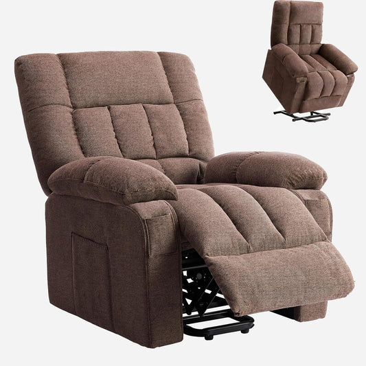 Power Lift Recliner Chair for Adult with Heated and Full Body Massage, Glider Nursery Chair with Cup Holder and USB Charge Port, Oversided Swivel Rocker Recliner for Living/Study/Bedroom Room, Brown