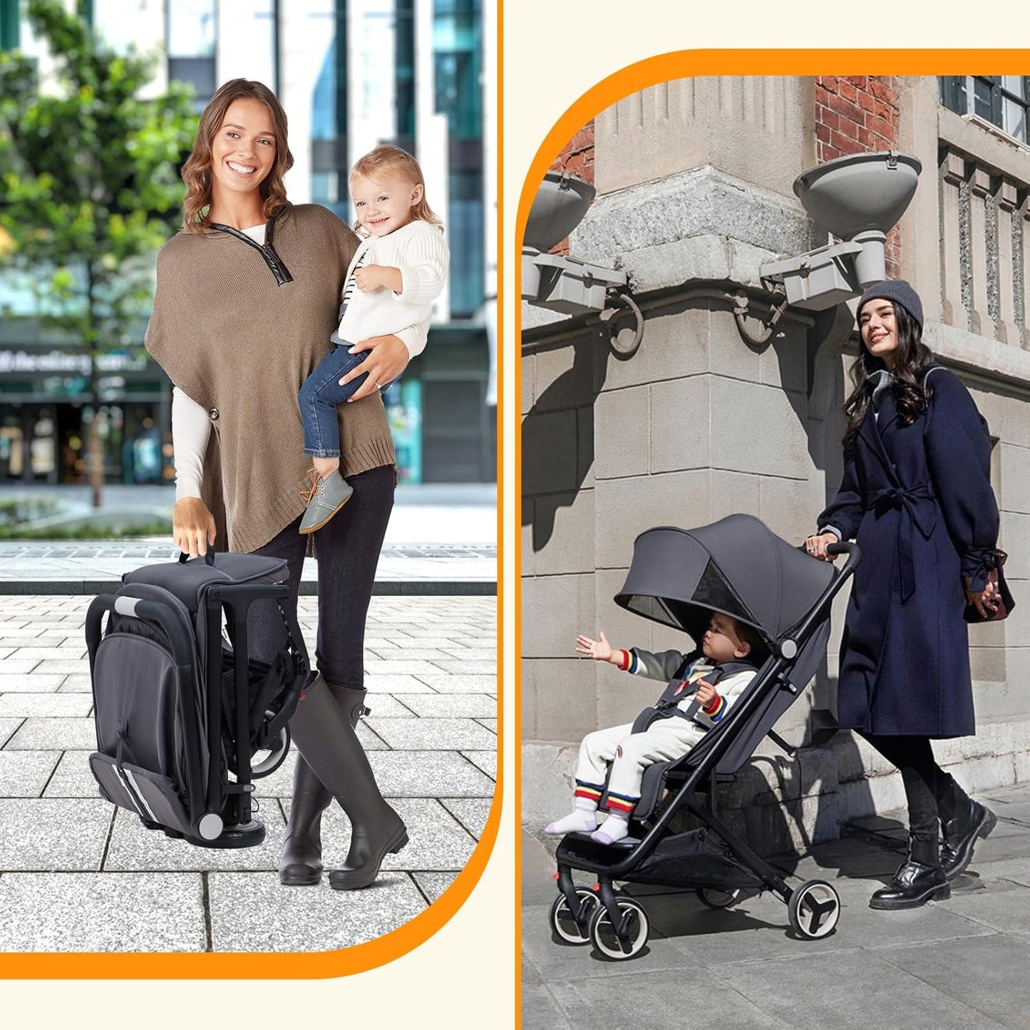 Lightweight Baby Stroller, Compact One-Hand Fold Travel Stroller Airplane Friendly, Reclining Infant Stroller with 5-Point Harness & Adjustable Canopy, All-Terrain Stroller for Toddlers 6-36 Months