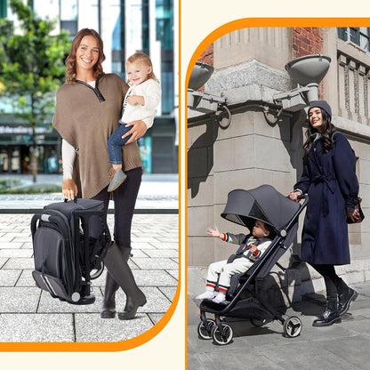 Lightweight Baby Stroller, Compact One-Hand Fold Travel Stroller Airplane Friendly, Reclining Infant Stroller with 5-Point Harness & Adjustable Canopy, All-Terrain Stroller for Toddlers 6-36 Months