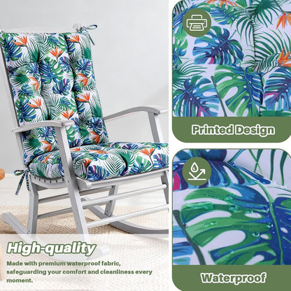 Rocking Chair Cushion with Ties Non-Slip Outdoor Rocking Chair Cushion Set Waterproof Fade-Resistant Porch Garden Patio Glider Rocker Cushions