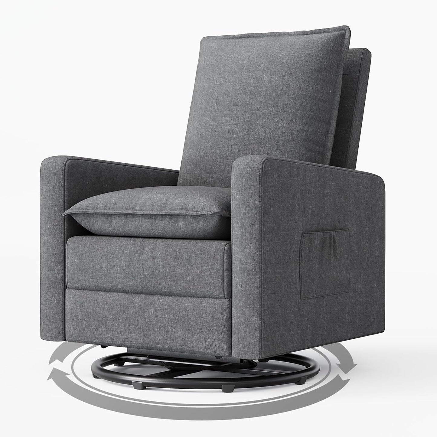 Amopatio Swivel Glider Recliner for Indoor, Nursery Rocker Chair Upholstered Single Sofa with Side Pockets and Footrest for Living Room Bedroom