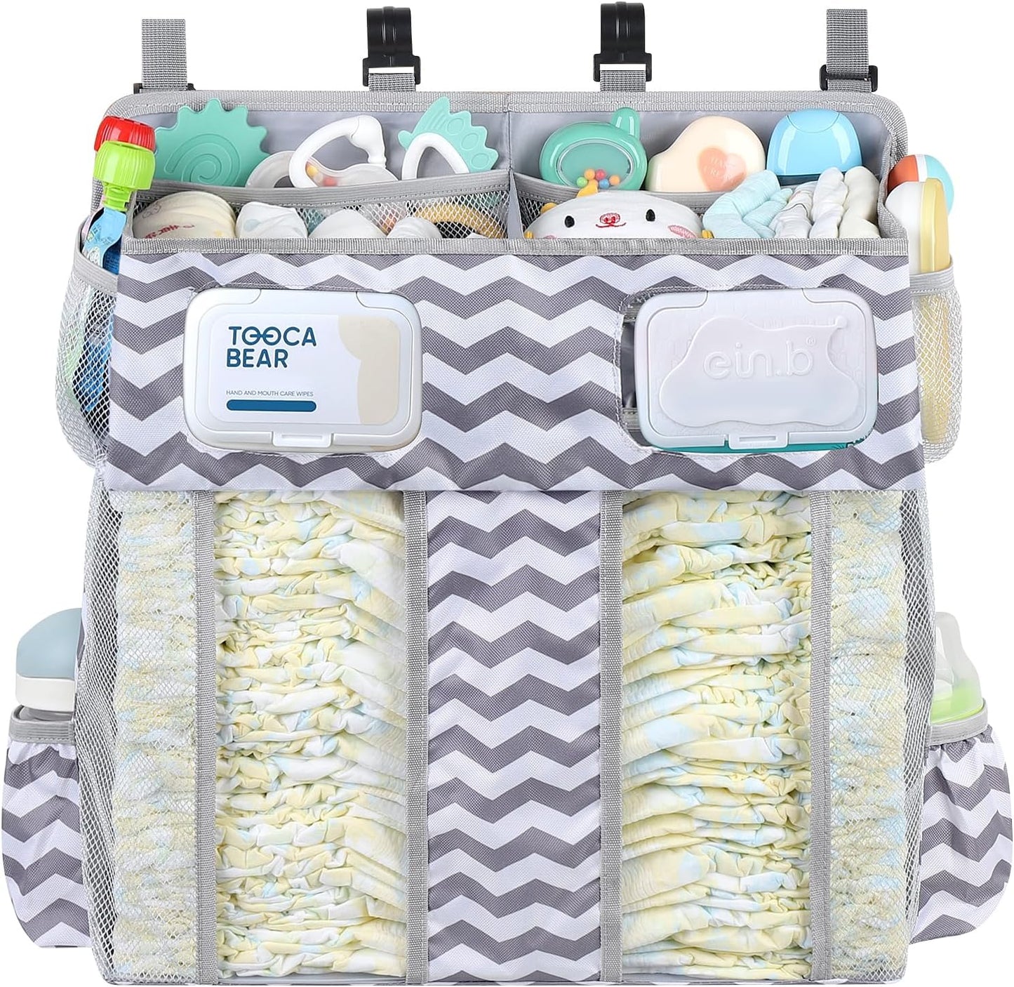 Accmor Hanging Baby Diaper Caddy Organizer, Diaper Stacker, Baby Crib Hanging Classified Storage Bag Organizer for Changing Table, Crib, Playard or Wall & Nursery Organization, Grey