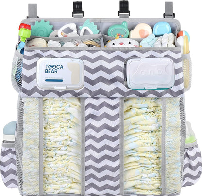 Accmor Hanging Baby Diaper Caddy Organizer, Diaper Stacker, Baby Crib Hanging Classified Storage Bag Organizer for Changing Table, Crib, Playard or Wall & Nursery Organization, Grey