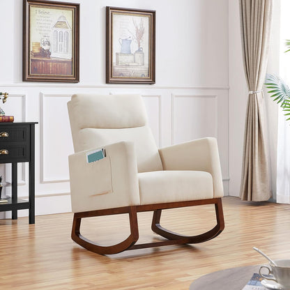 Topeakmart Nursery Rocking Chair, PU Leather Modern Accent Chair with Wood Legs Side Pocket Armchair Glider Rocker for Nursery Living Room Bedroom Lounge, Brown