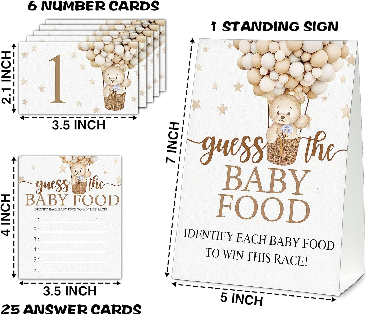 Guess the Baby Food Party Games, Baby Shower Game Set, 1 Standing Sign + 25 Answer Cards + 6 Number Cards, Boho Wild West Gender Reveal Party Decoration Supplies -B05