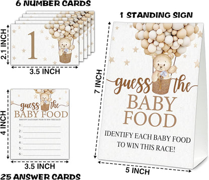 Guess the Baby Food Party Games, Baby Shower Game Set, 1 Standing Sign + 25 Answer Cards + 6 Number Cards, Boho Wild West Gender Reveal Party Decoration Supplies -B05