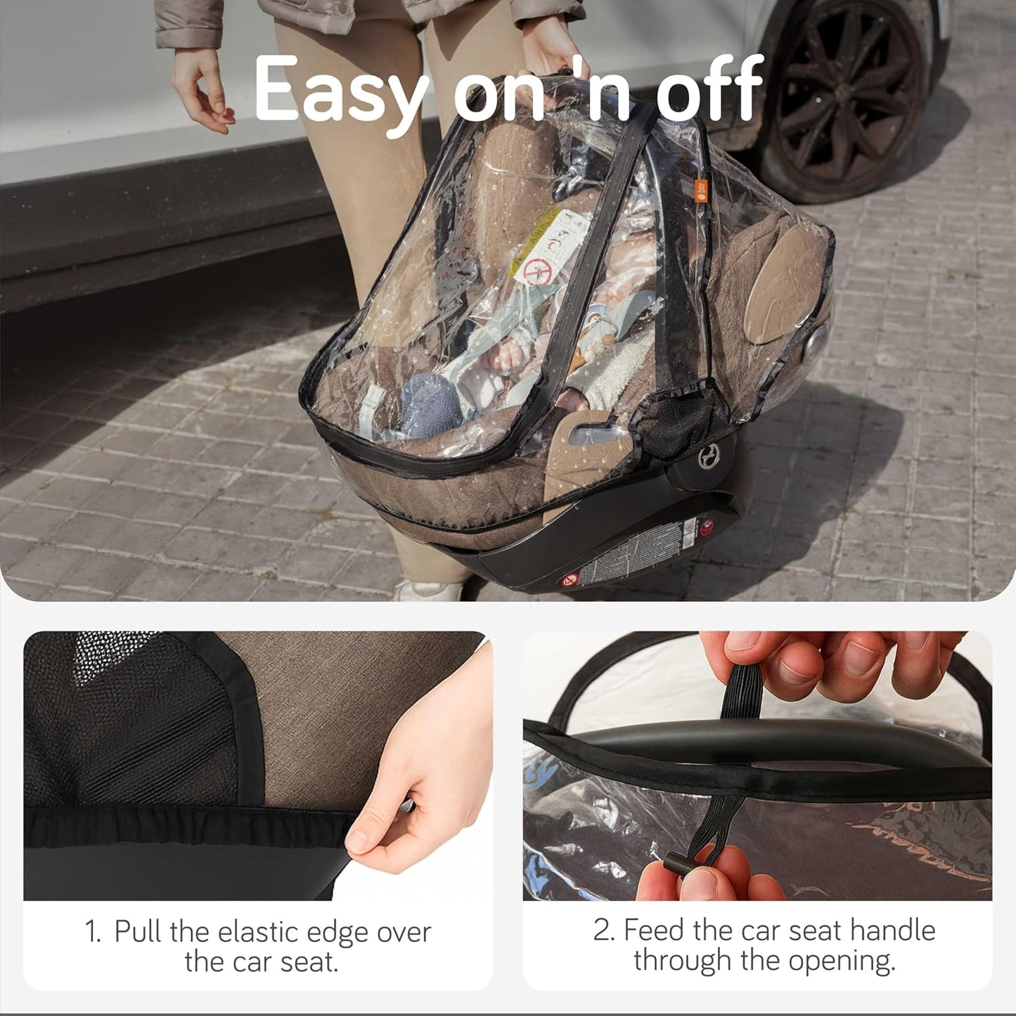 Baby Uma Car Seat Rain Cover - Waterproof & Breathable Carseat Covers Baby, 100% PEVA with Ventilation Panels, Protects from Rain, Dust & Wind, Universal with Easy-Access Window (+ Travel Bag)