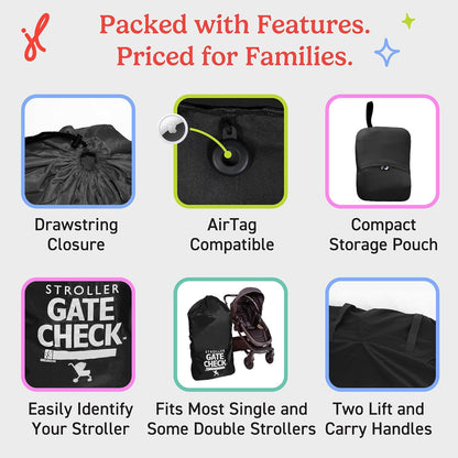 J.L. Childress Gate Check Bag for Single & Some Double Strollers - Travel Bag for Airplane, Fits Most Standard Baby Strollers, Airport Accessories for Gate Check, Flying Essentials - Red
