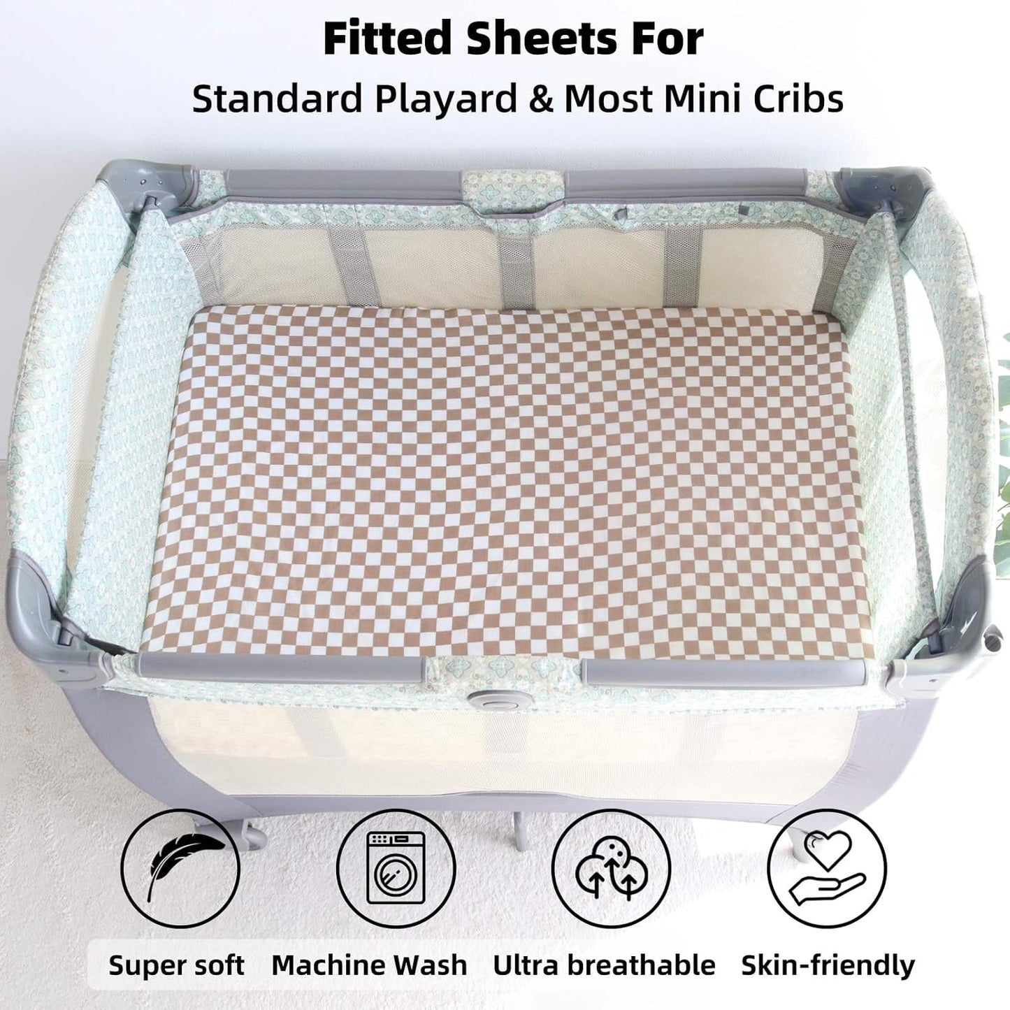 LifeTree Crib Sheets for Baby Unisex - Muslin Fitted Crib Sheets Toddler Bed Sheet, 70% Viscose from Bamboo and 30% Cotton, Fits Mini Crib & Pack and Play Playard, Bear, 26in x 38in