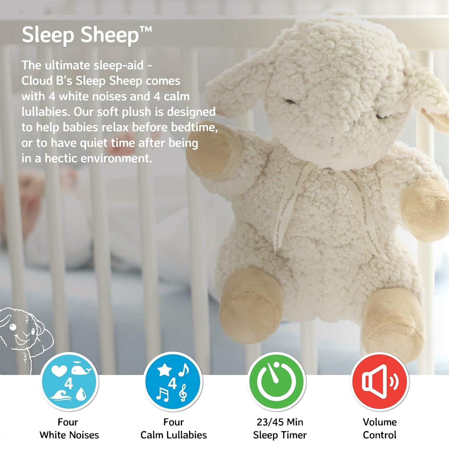 Cloud b Sound Machine with White Noise Soothing Sounds | Adjustable Settings & Auto-Shutoff | Ideal for Travel | Sleep Sheep On The Go