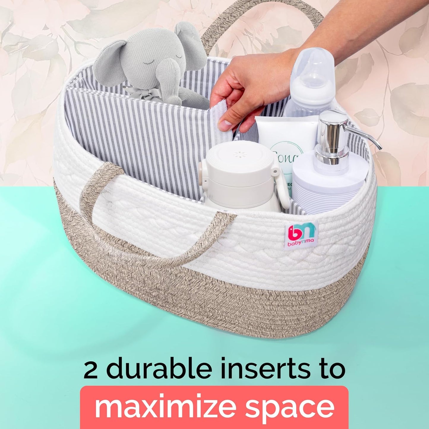 Rope Diaper Caddy - Storage for Baby and Toddler Items - Portable Cotton Organizer Easily Holds Diapers, Wipes, Clothing - Useful for Nursery, Bedroom (Gray, Regular)
