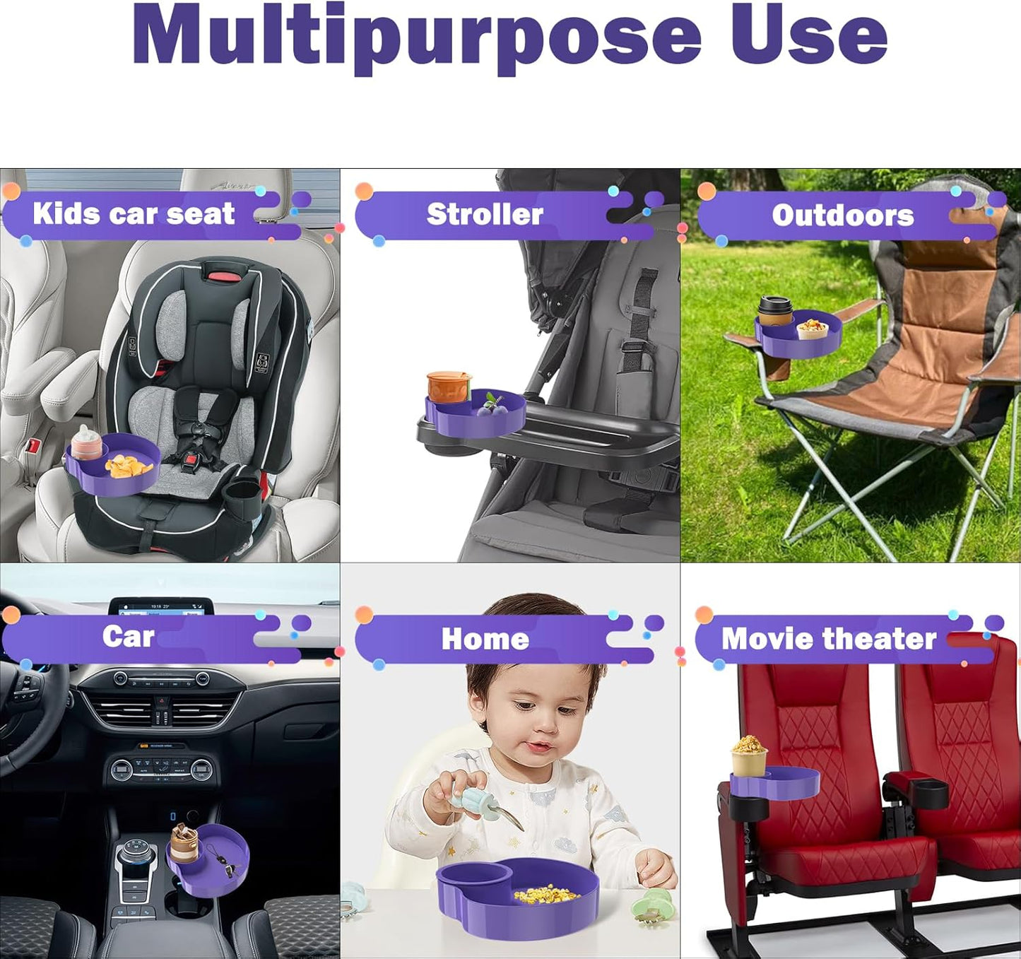 [2 Packs] Kids Car Seat Tray, Travel Tray with Cup Holder for Toddler Baby, Kids Car Seat Food Snack Organizer for Road Trip, Stroller snack Organizer Travel Must Haves Toddler Must Haves (Black)