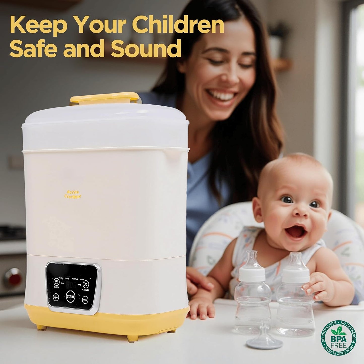6-in-1 Electric Bottle Sterilizer and Dryer, Use as Baby Bottle Warmer, Defrost, Heat Food & Sanitizer Machine, Temperature & Time Setting up to 12 hours, Newborn Baby Essentials Sterilization Machine