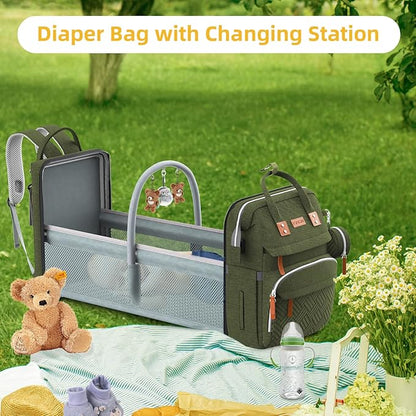 ISMGN Diaper Bag Backpack with Changing Station, Large Diaper Bag, Baby Bag, Multifunctional Diaper Bag, ARMYGREEN