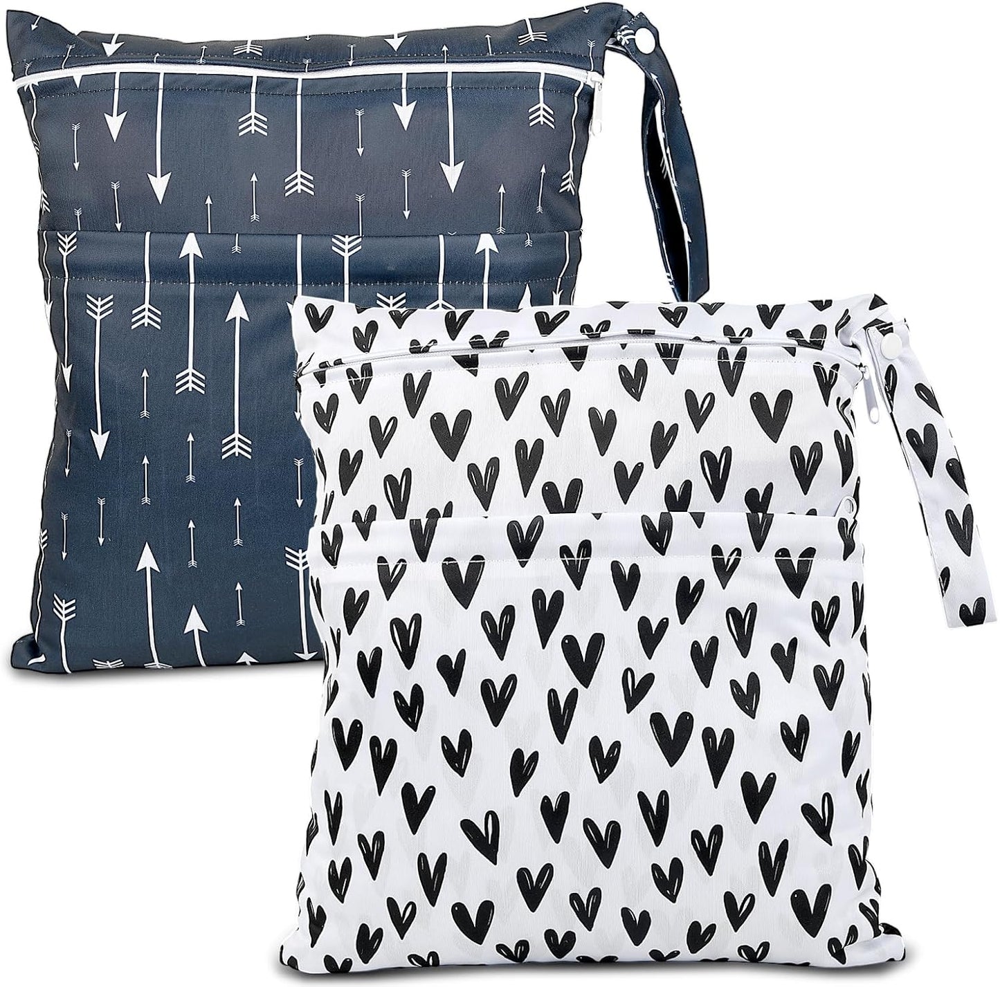 Wet Dry Bags 2-Pack with Cute Dolphin Print - Waterproof Travel Organizer for Swimming Pool Beach Gym Baby Cloth Diapers Swimwear with Dual Zippers