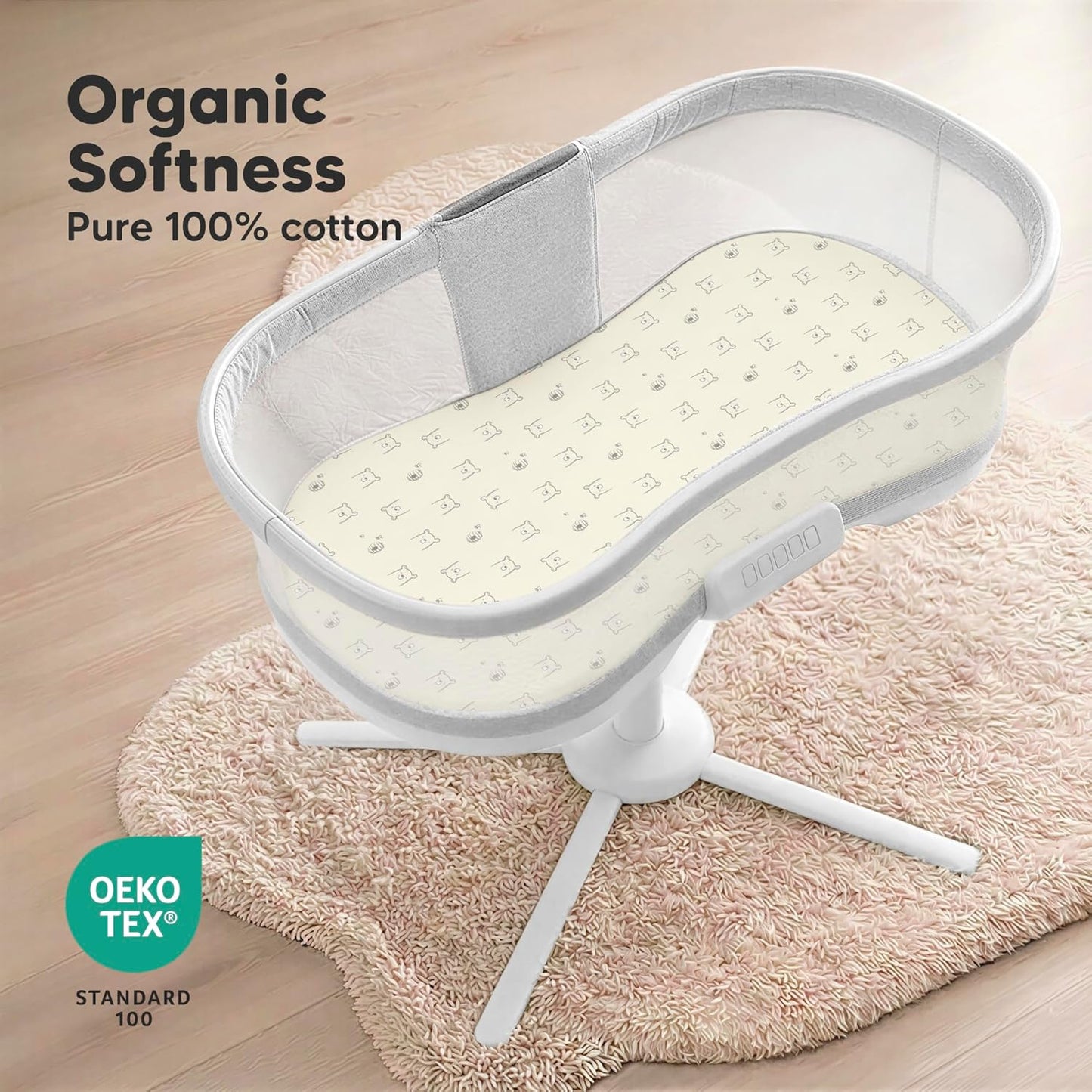 2-Pack Organic Bassinet Sheets for Girls, Boys - 100% Cotton Bassinet Mattress Sheets Compatible with Halo Bassinest Swivel Sleeper, Graco, Baby Delight, Chicco, Unisex Fitted Bassinet Sheets (Elly)