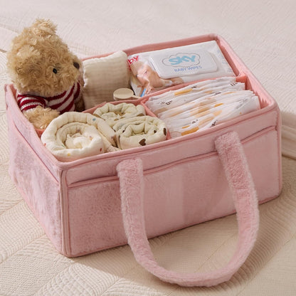 luxury little Soft Baby Diaper Caddy Organizer, Nursery Storage Basket with Removable Divider, Portable Baby Diapers Basket, Gifts for New Parent, Baby Shower (Baby Blue)