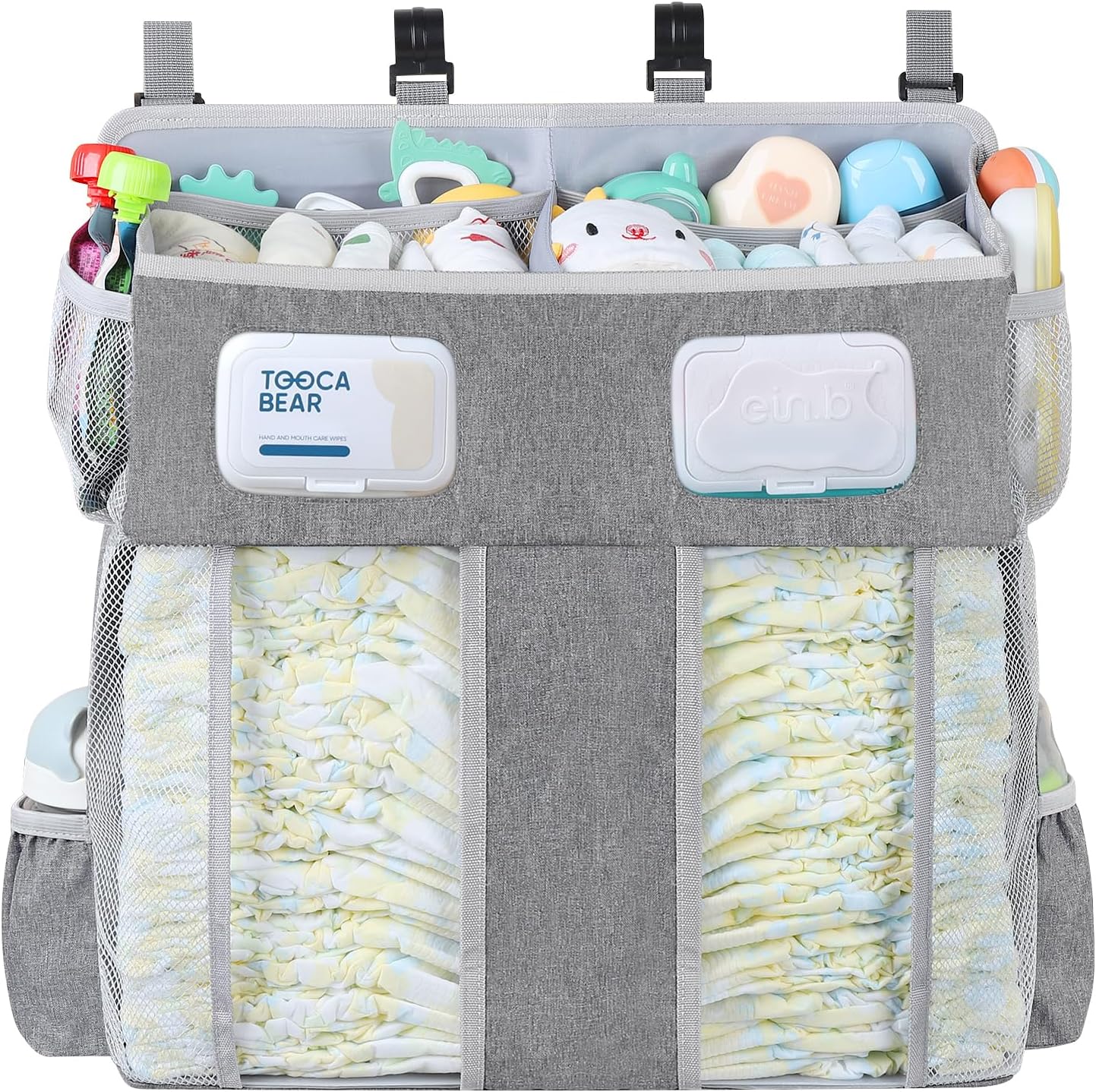 Accmor Hanging Baby Diaper Caddy Organizer, Diaper Stacker, Baby Crib Hanging Classified Storage Bag Organizer for Changing Table, Crib, Playard or Wall & Nursery Organization, Grey