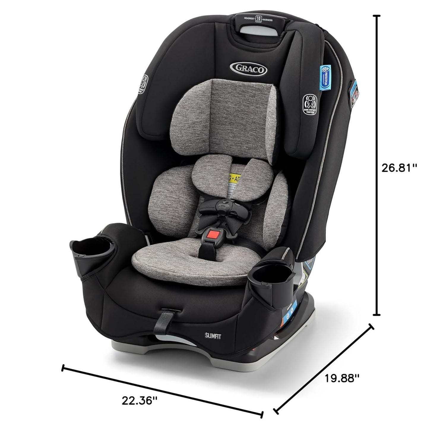 Graco Slimfit 3-in-1 Convertible Car Seat, Slim Car Seat with Space-Saving Design, Highback Booster Seat with 10-Position Headrest, Rear Facing and Forward Facing Carseat, Darcie