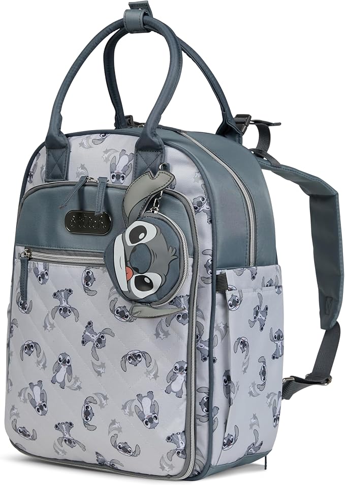 Disney Diaper Bag Backpack with Changing Pad Stich – 16” Nylon Baby Bag for Parents, Insulated Bottle Holders, Multiple Storage Pockets