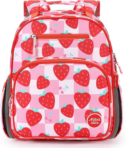 mibasies Kids Backpack for Girls: Girls Backpack 5-8 - Kindergarten Elementary School Bookbag for Girl - Strawberry Red