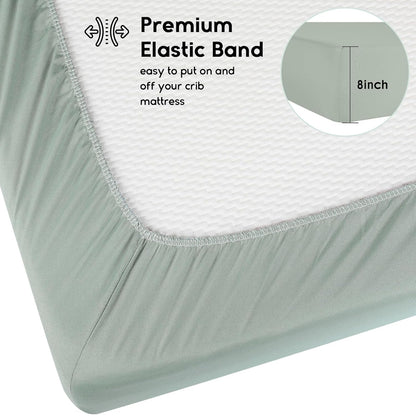 Yoofoss Pack and Play Sheets Fitted, Mini Crib Sheets 2-Pack for Pack N Play Mattress, Stretchy Playard Sheet, Soft and Breathable Green+Giraff