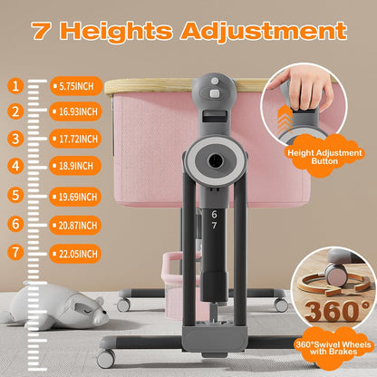 4 in 1Baby Bassinet,Bedside Bassinet for Baby, Rocking Bassinet with Comfy Mattress and Wheels, 7 Height Adjustable Easy Folding Portable Bedside Crib for Newborn