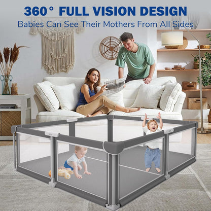 Foldable Baby Playpen with Mat - Portable,Spacious & Sturdy Playpen for Babies and Toddlers,Quick 1-Minute Setup,Travel-Friendly, Collapsible Play Pen for Indoor and Outdoor Use (Grey, 50x50 inches)